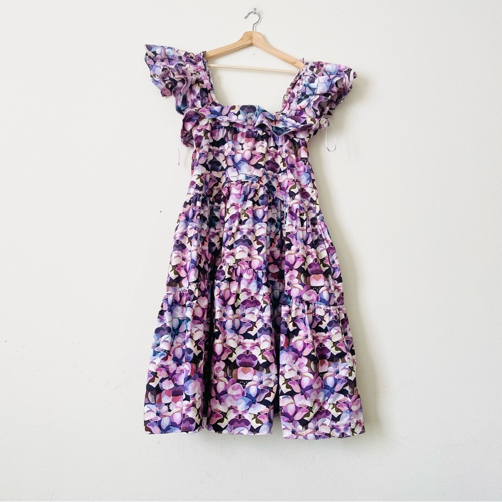 Kika Vargas SMALL Cecily flutter sleeve tiered midi dress in purple floral - Picture 4 of 9